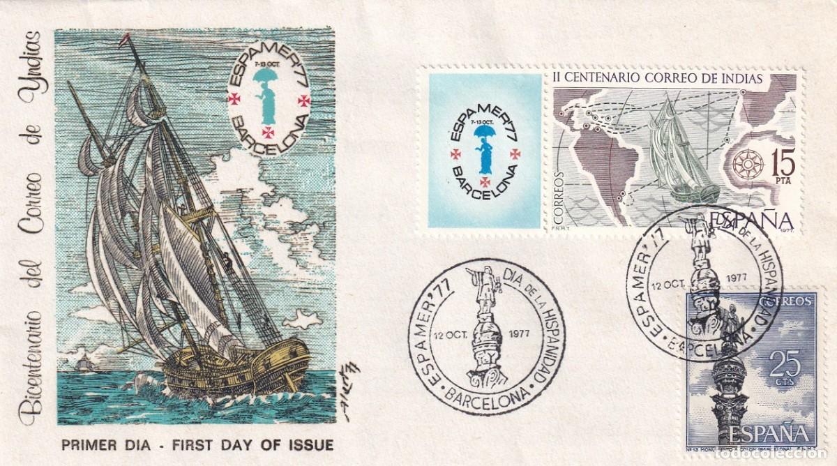Sellos: SPD Barcelona 1977 Espamer 77 Bicentenario Correo de Yndias Indias - Carabela entre Europa y Am&eacute;rica