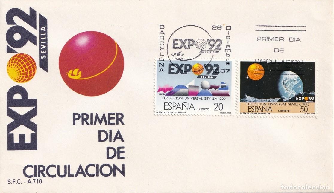 Sellos: SPD Barcelona 1987 - Expo 92 Sevilla - La Era de los descubrimientos - Primer d&iacute;a de circulaci&oacute;n