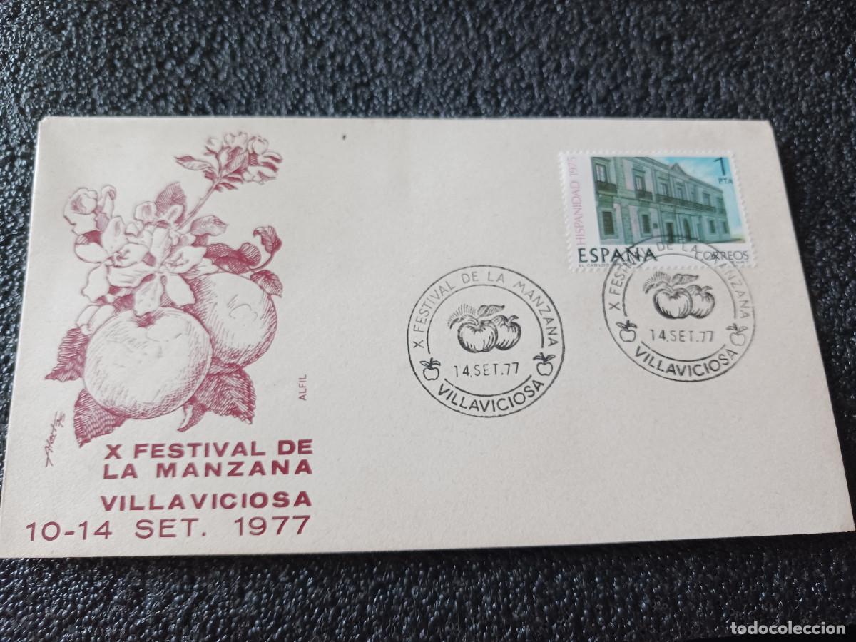 Sellos: sobre primer dia de emision, X FESTIVAL DE LA MANZANA, VILLAVICIOSA (ASTURIAS) 1977.
