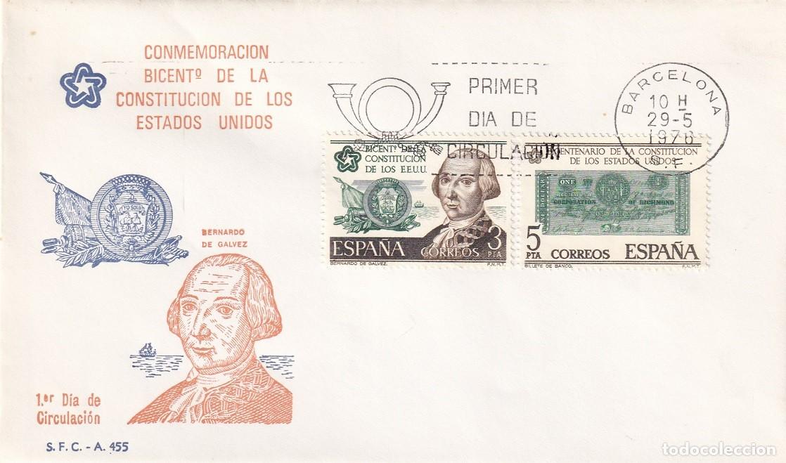 Sellos: SPD Barcelona 1976 - Conmemoraci&oacute;n Bicentenario de la Constituci&oacute;n de los Estados Unidos - 1er d&iacute;a