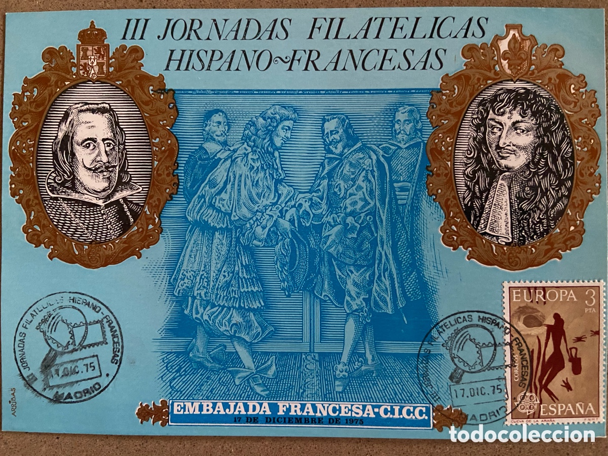 Sellos: TARJETA III JORNADAS FILAT&Eacute;LICAS HISPANO FRANCESAS DIC 75