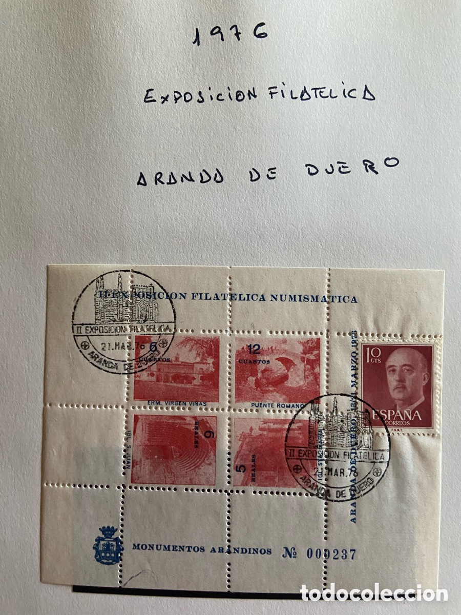 Sellos: VI&Ntilde;ETAS HOJA RECUERDO CON MATASELLOS ESPECIAL MONUMENTOS DE ARANDA DE DUERO 1976