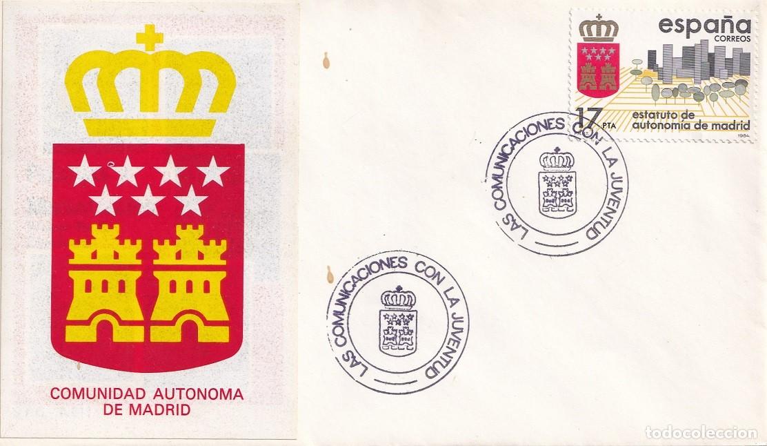 Sellos: Sobre 1984 - Comunidad Aut&oacute;noma de Madrid Estatuto de Autonom&iacute;a - Las comunicaciones con la Juventud