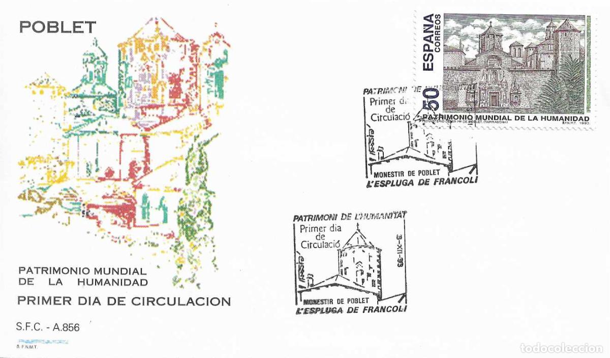 Sellos: MONASTERIO POBLET PATRIMONIO MUNDIAL HUMANIDAD 1993 (EDIFIL 3276) SPD MATASELLOS L'ESPLUGA FRANCOLI