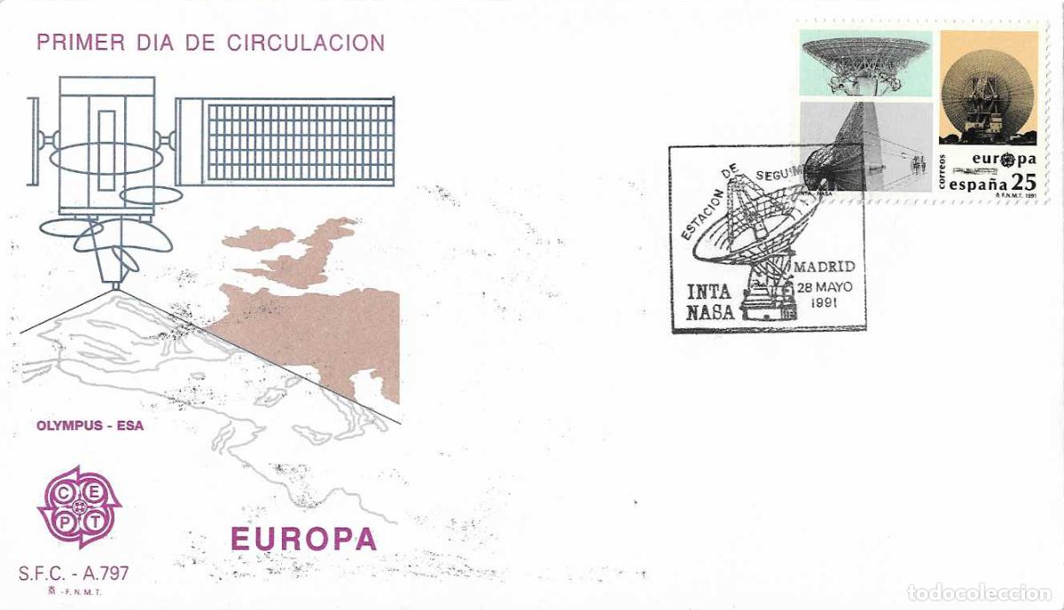 Sellos: ESTACION INTA-NASA ROBLEDO DE CHAVELA 1991 (EDIFIL 3116/17) SPD DEL SFC MATASELLOS CU&Ntilde;O MADRID RARO