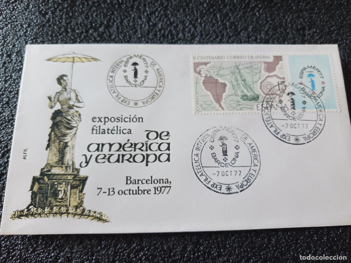 Sellos: sobre primer dia de emision, EXPOSICION FILATELICA DE AMERICA Y EUROPA. BARCELONA 1977