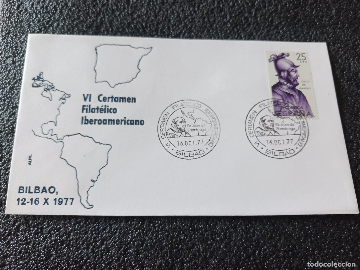 Sellos: sobre primer dia de emision, VI Certamen filat&eacute;lico iberoamericano. Bilbao. 12/10/1977