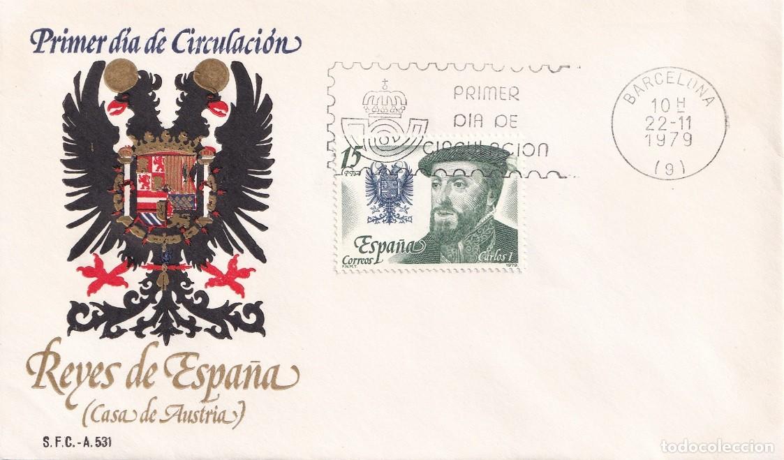 Sellos: SPD Espa&ntilde;a 1979 - Reyes de Espa&ntilde;a ( Casa de Austria ) - Carlos I 1500-1558 - Primer d&iacute;a circulaci&oacute;n