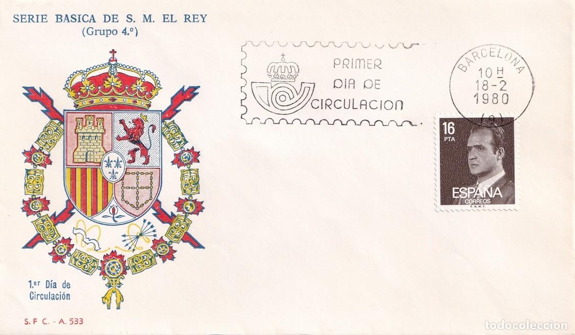 Sellos: SPD Barcelona 1980 Serie b&aacute;sica de S. M. El Rey (Grupo 4&ordm;) - S.F.C. A 533 / Juan Carlos - Primer d&iacute;a