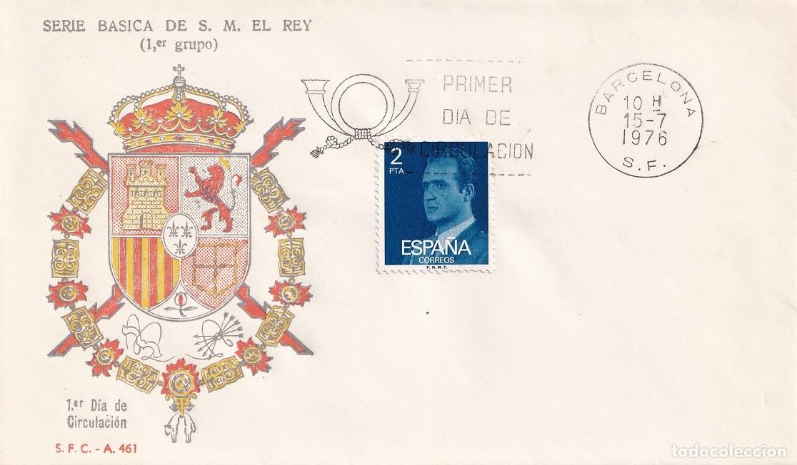 Sellos: SPD Barcelona 1976 / Serie b&aacute;sica de S. M. El Rey (1er Grupo) S.F.C. A 461 Juan Carlos - Primer d&iacute;a