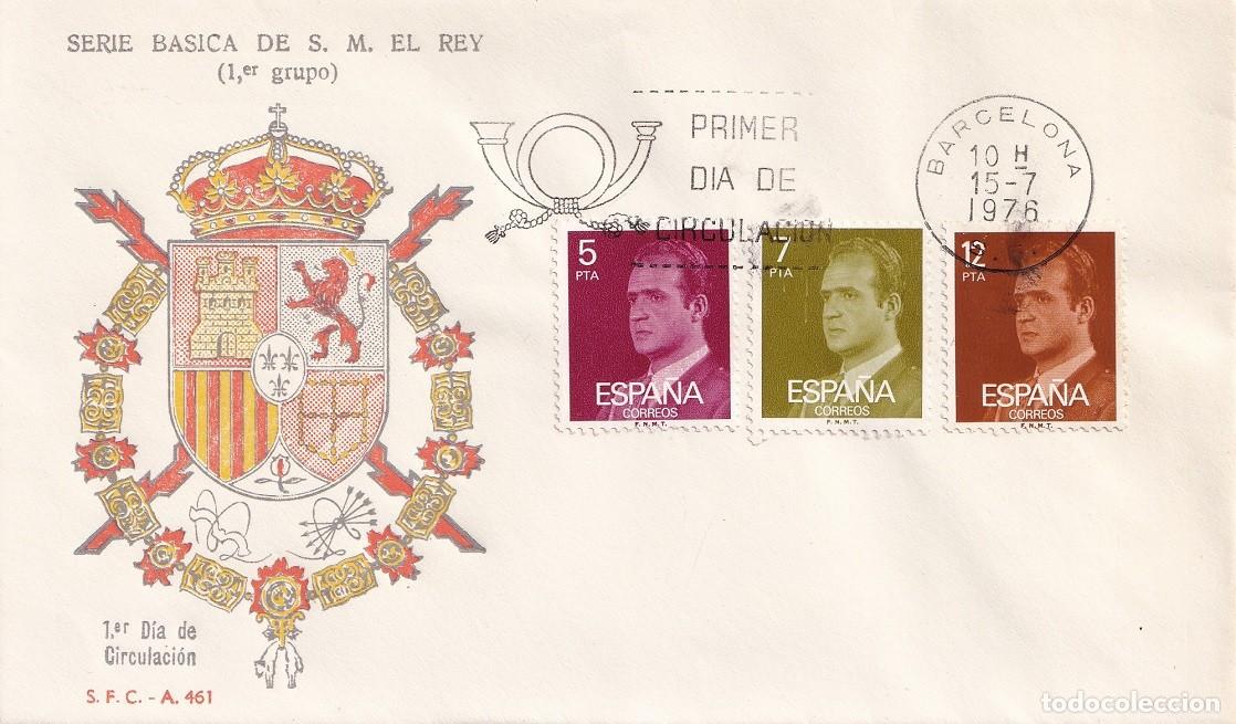 Sellos: SPD Barcelona 1976 / Serie b&aacute;sica de S. M. El Rey (1er Grupo) S.F.C. A 461 Juan Carlos - Primer d&iacute;a