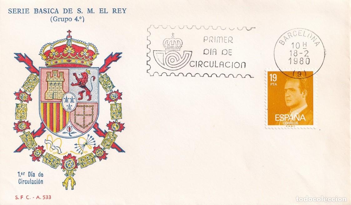 Sellos: SPD Barcelona 1980 Serie b&aacute;sica de S. M. El Rey (Grupo 4&ordm;) - S.F.C. A 533 / Juan Carlos - Primer d&iacute;a