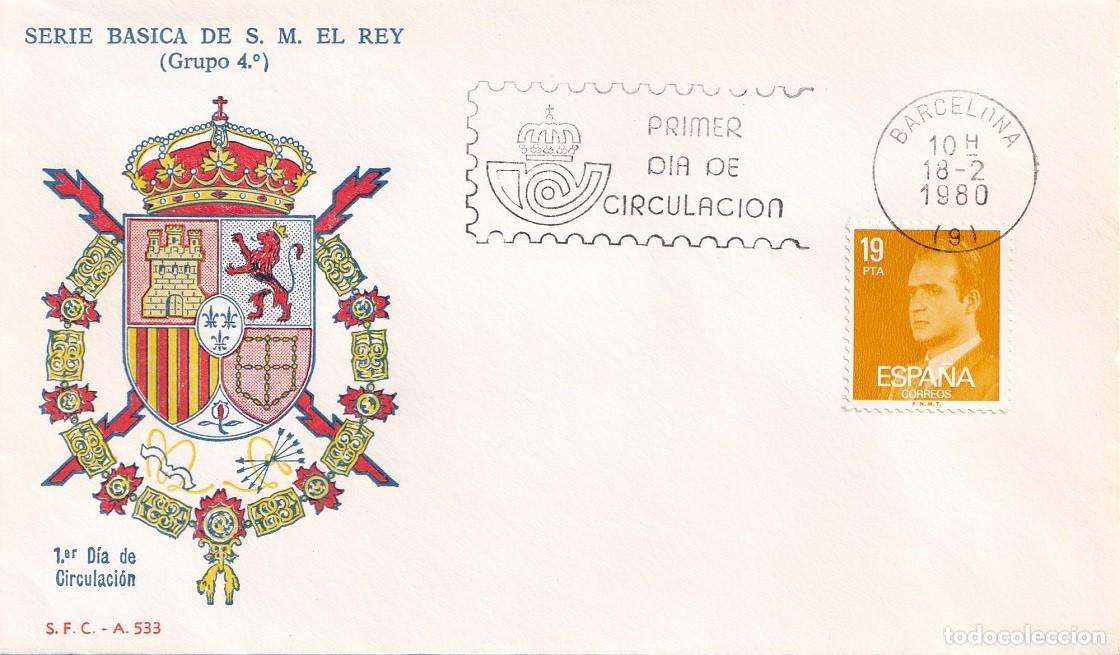 Sellos: SPD Barcelona 1980 Serie b&aacute;sica de S. M. El Rey (Grupo 4&ordm;) - S.F.C. A 533 / Juan Carlos - Primer d&iacute;a
