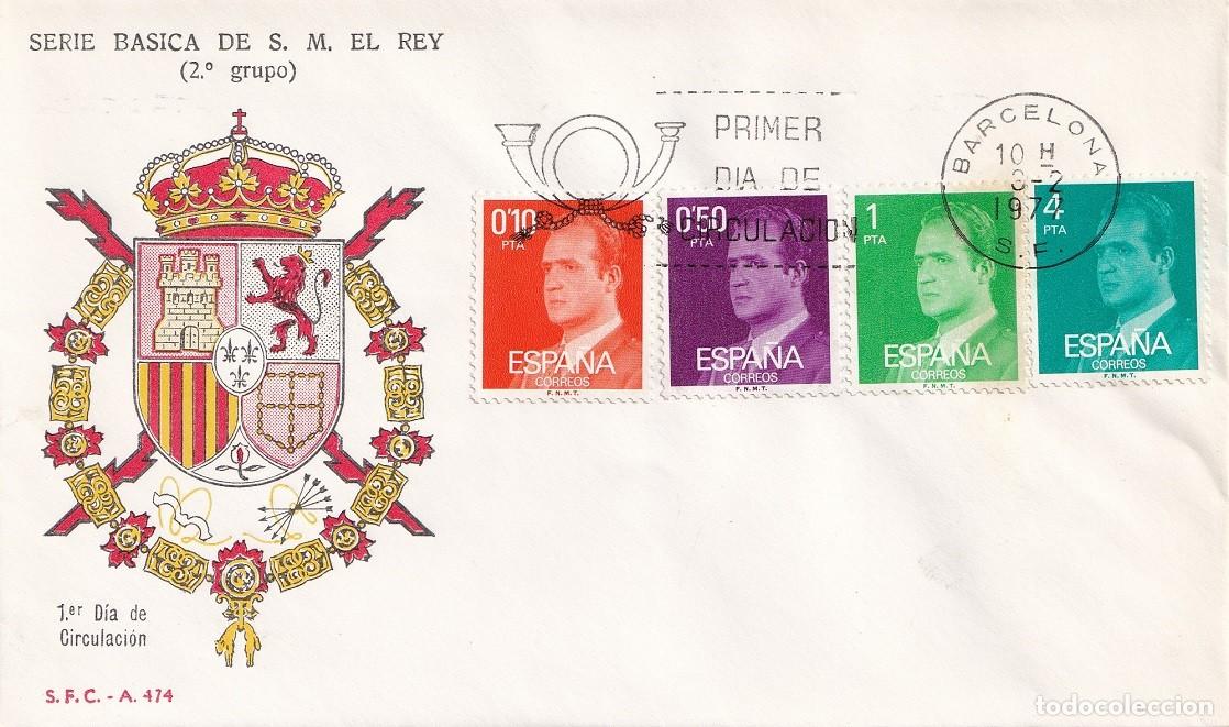 Sellos: SPD Barcelona 1977 - Serie b&aacute;sica de S. M. El Rey (Grupo 2&ordm;) S.F.C. A 474 - Juan Carlos - Primer d&iacute;a