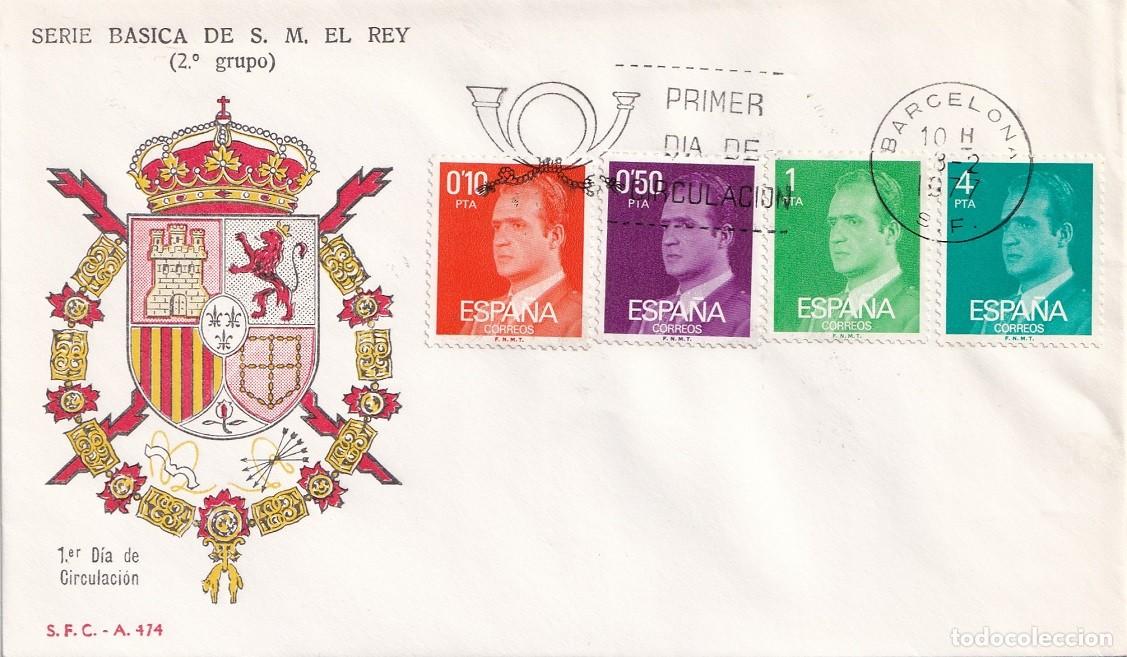 Sellos: SPD Barcelona 1977 - Serie b&aacute;sica de S. M. El Rey (Grupo 2&ordm;) S.F.C. A 474 - Juan Carlos - Primer d&iacute;a