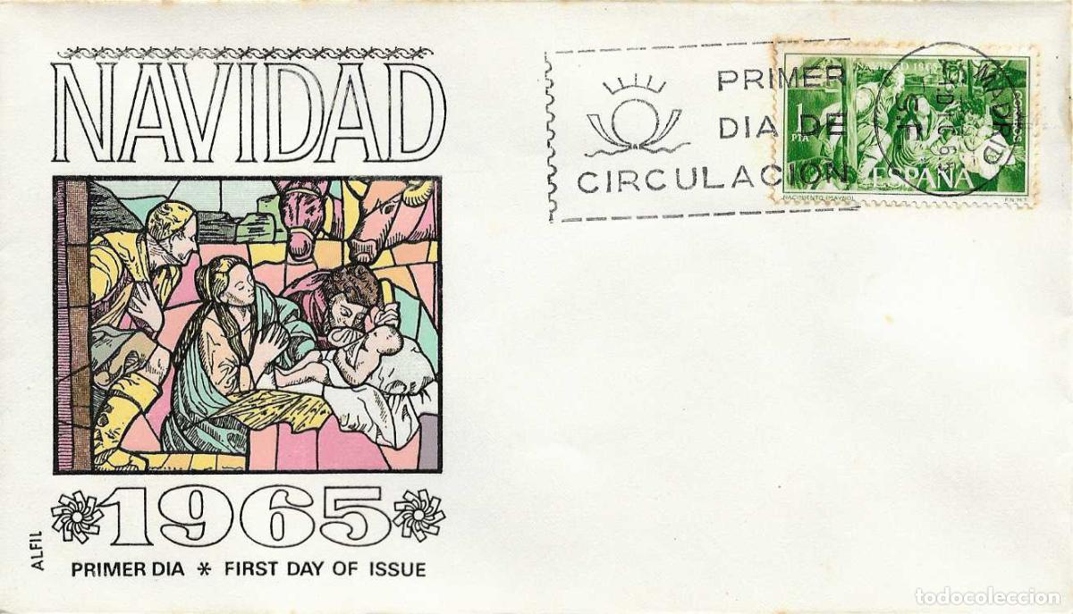 Sellos: NAVIDAD 1965 PINTURA NACIMIENTO MAYNO (EDIFIL 1692) EN SOBRE PRIMER DIA SIN CIRCULAR ALFIL RELIGION