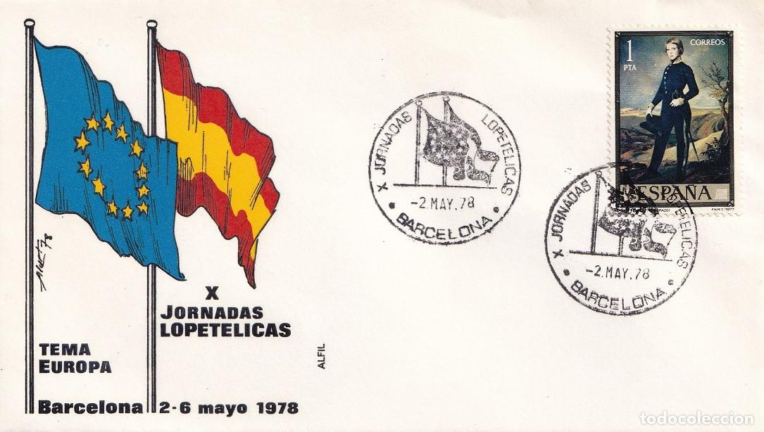Sellos: Sobre en Alfil Barcelona 1978 - Tema Europa - X Jornadas Lopet&eacute;licas - Barcelona 2-6 Mayo 1978