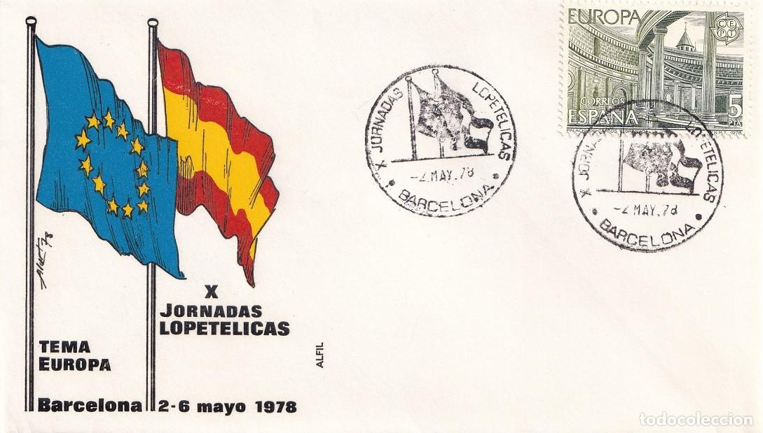 Sellos: Sobre en Alfil Barcelona 1978 - Tema Europa - X Jornadas Lopet&eacute;licas - Barcelona 2-6 Mayo 1978