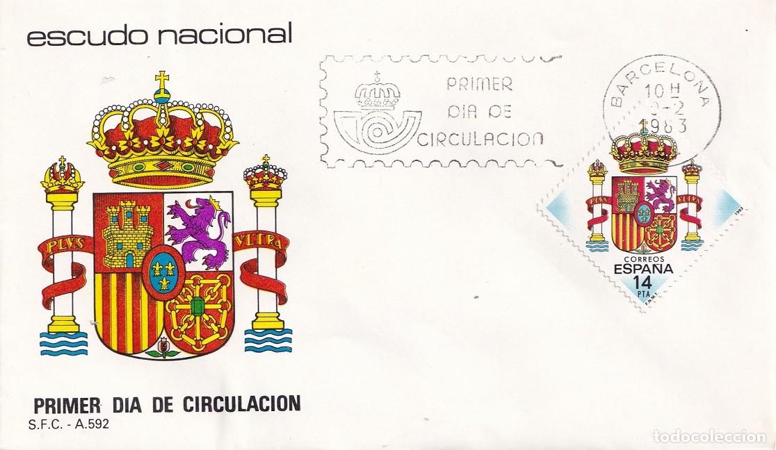 Sellos: SPD Barcelona 1983 - Escudo Nacional - Primer d&iacute;a de circulaci&oacute;n - FDC