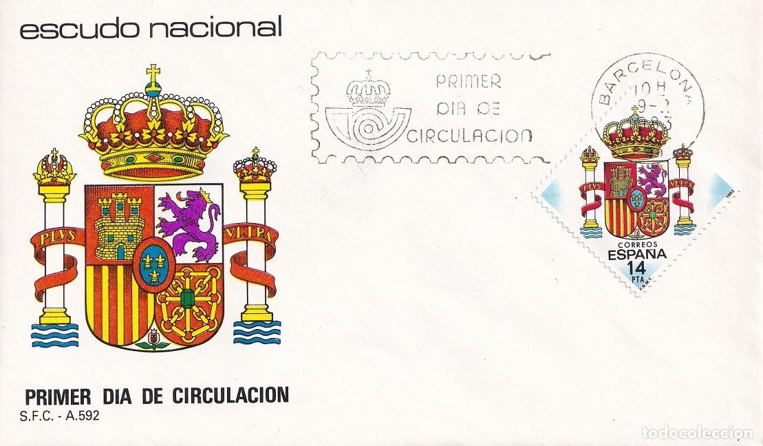 Sellos: SPD Barcelona 1983 - Escudo Nacional - Primer d&iacute;a de circulaci&oacute;n - FDC