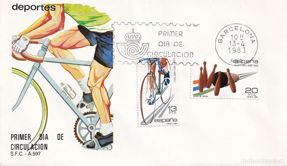 Sellos: SPD Barcelona 1983 - Deportes - Ciclismo - Bolos - Correo a&eacute;reo - Primer d&iacute;a de circulaci&oacute;n - FDC