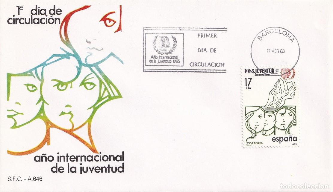 Sellos: SPD Barcelona 1985 - A&ntilde;o Internacional de la Juventud - Primer d&iacute;a de circulaci&oacute;n - FDC