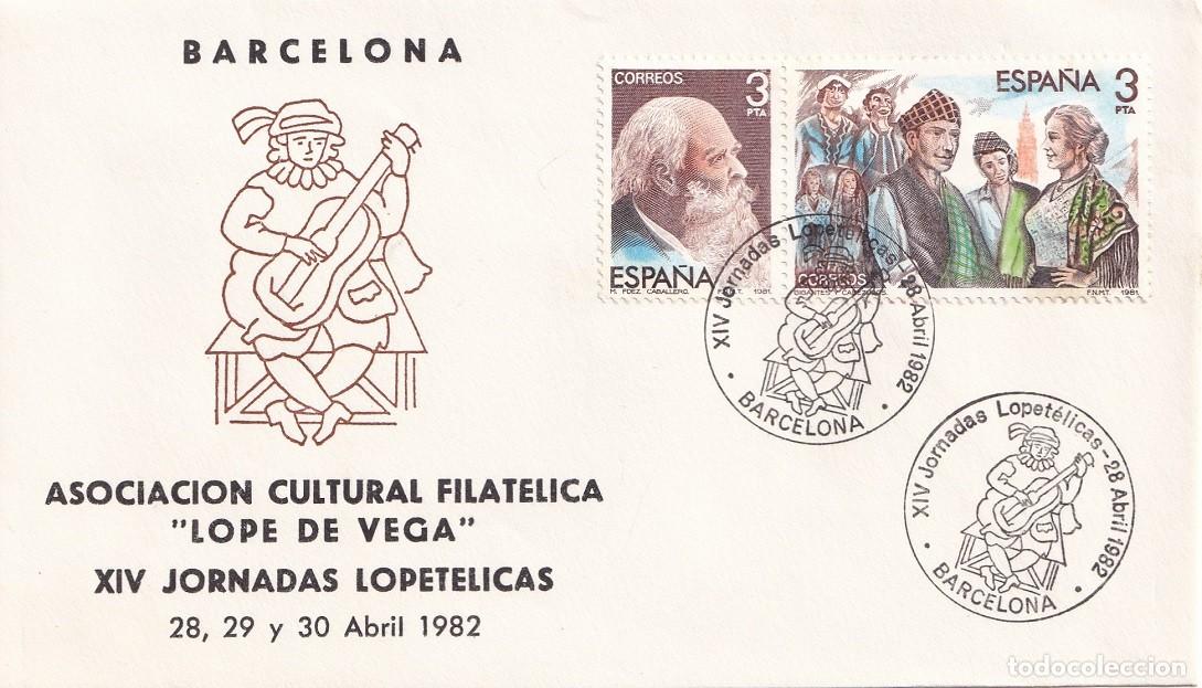 Sellos: Sobre Barcelona 1982 - Asociaci&oacute;n Cultural Filat&eacute;lica Lope de Vega - XIV Jornadas Lopet&eacute;licas
