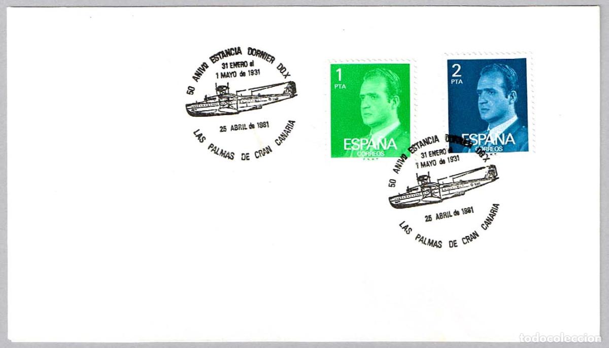 Sellos: Matasellos 50 ANIV. ESTACIA DORNIER DO X. Las Palmas de Gran Canaria, Canarias, 1981