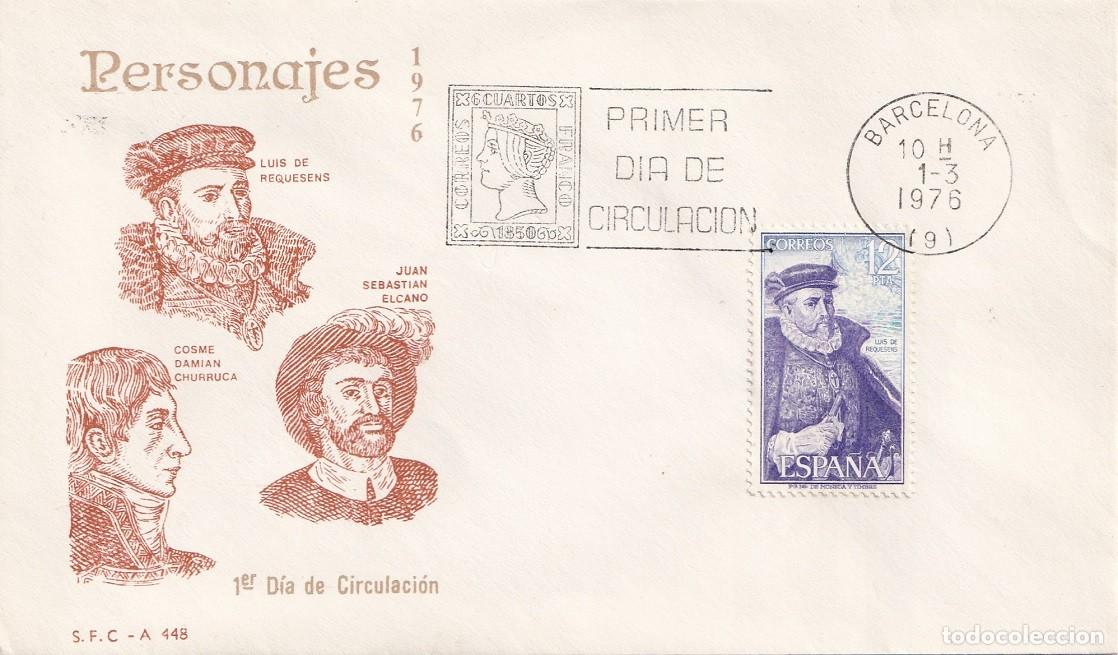 Sellos: SPD Barcelona 1976 - Personajes - Exploradores espa&ntilde;oles - Luis de Requesens - Primer d&iacute;a circulac.