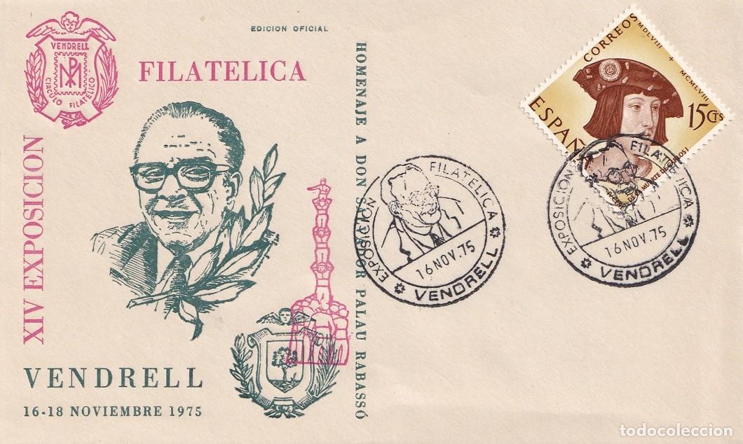 Sellos: Sobre Vendrell 1975 - XIV Exposici&oacute;n Filat&eacute;lica - Homenaje a Don Salvador Palau Rabass&oacute; - Castellers