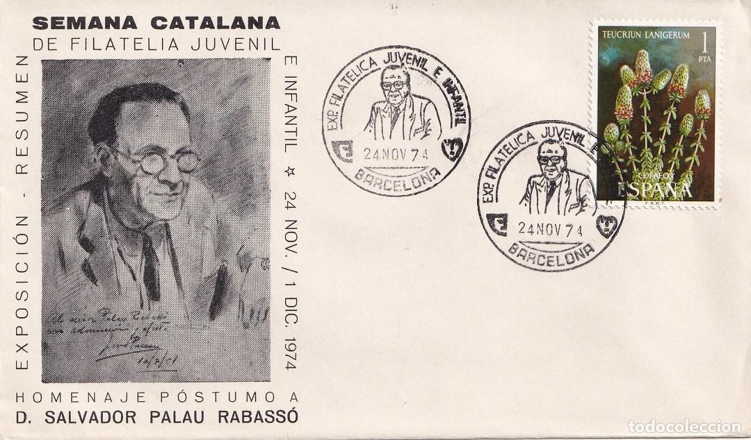 Sellos: Sobre Barcelona 1974 - Semana Catalana de Filatelia Juvenil e Infantil - Homenaje D. Salvador Palau