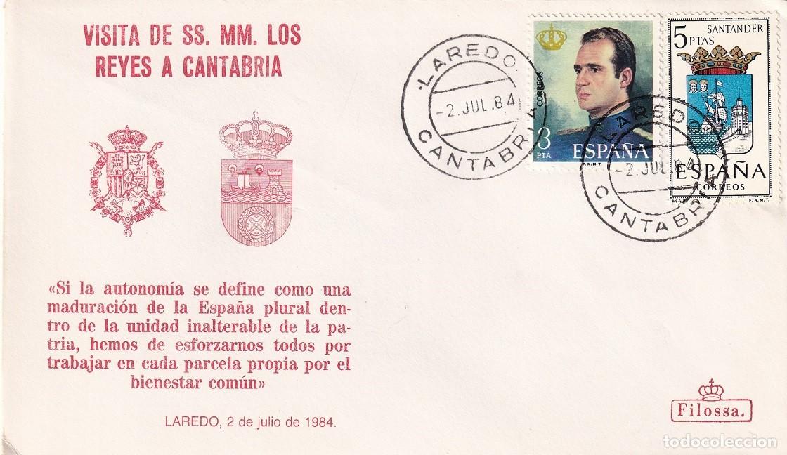 Sellos: Sobre Filossa Laredo 1984 - Visita de SS.MM. los Reyes D. Juan Carlos y Do&ntilde;a Sof&iacute;a a Cantabria