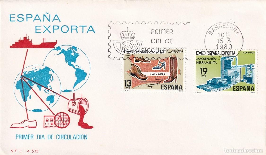 Sellos: SPD Barcelona 1980 - Espa&ntilde;a exporta - Calzado - Maquinaria herramienta - Primer d&iacute;a de circulaci&oacute;n