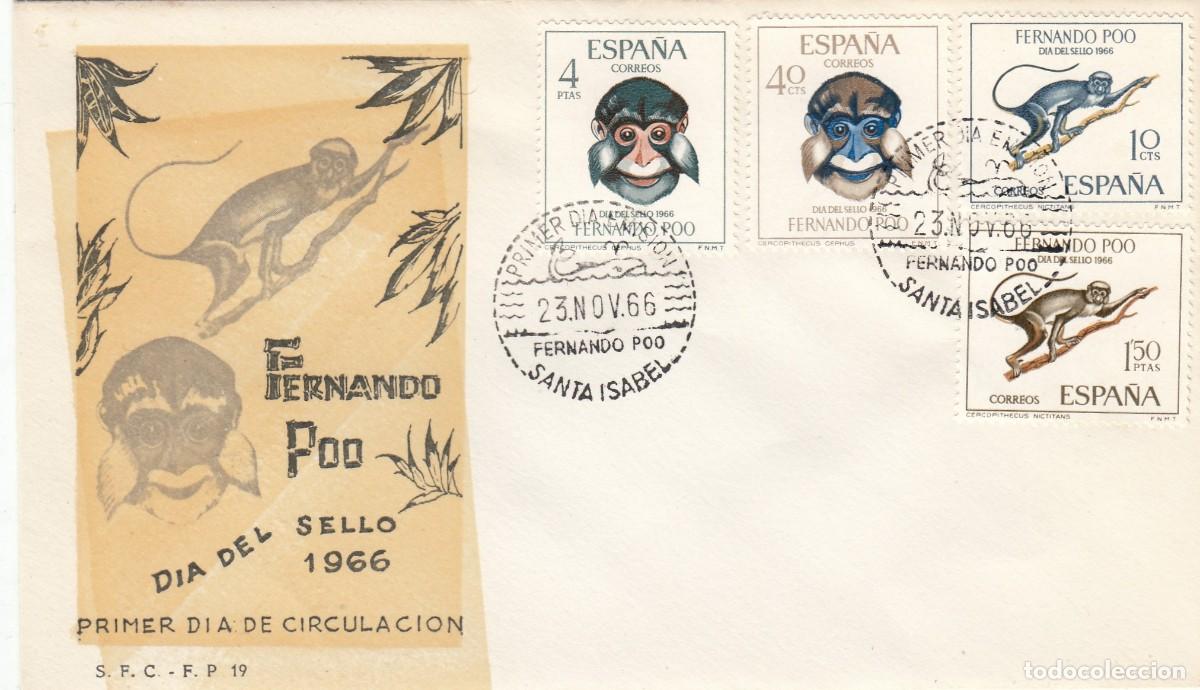 Sellos: S876 MATASELLO FERNANDO POO PDC - Edifil 251/254 D&iacute;a del Sello. Fauna Monos - Santa Isabel 1966