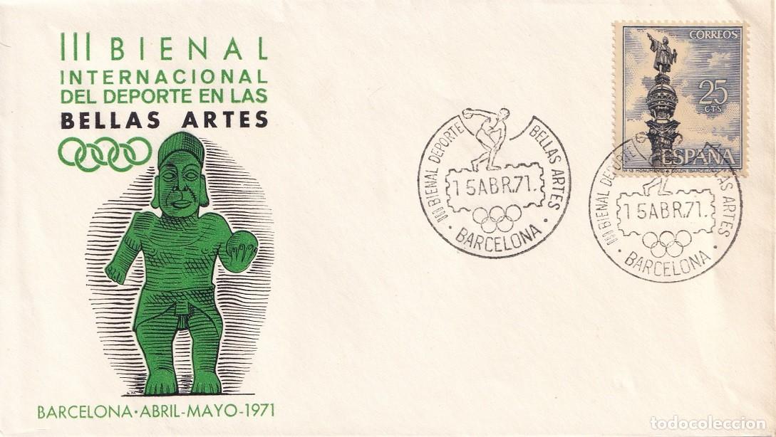 Sellos: Sobre Barcelona 1971 - III Bienal Internacional del Deporte en las Bellas Artes - Matasellos