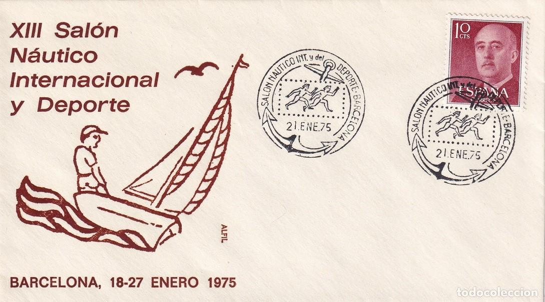 Sellos: Sobre en Alfil Barcelona 1975 - XIII Sal&oacute;n N&aacute;utico Internacional y Deporte - 18-27 Enero 1975