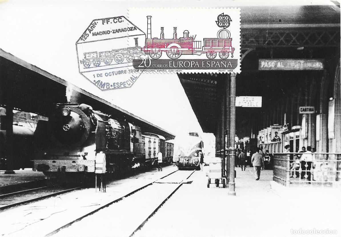 Timbres: TRENES AMBULANTE ESPECIAL 125 ANIVER FERROCARRIL MADRID-ZARAGOZA 1989. RARO MATASELLOS TARJETA MOD 6