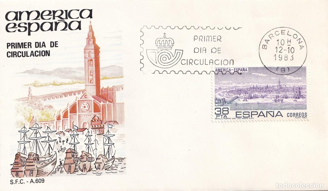 Sellos: SPD Barcelona 1983 - Am&eacute;rica Espa&ntilde;a - Riadas del Guadalquivir (Cuadro de Francisco Palomo - Primer