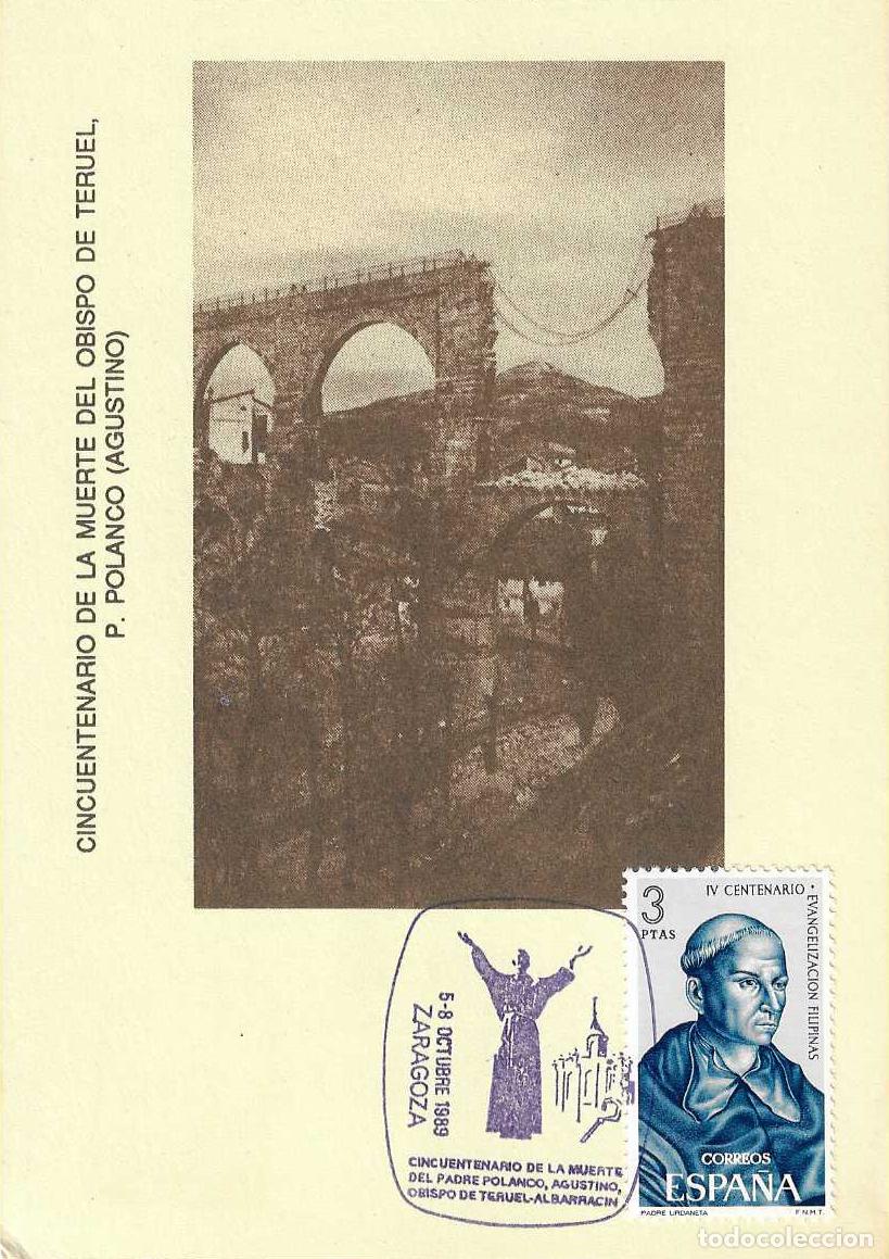 Selos: PADRE POLANCO OBISPO TERUEL-ALBARRACIN CINCUENTENARIO, ZARAGOZA 1989. RARO MATASELLOS TARJETA MOD 3