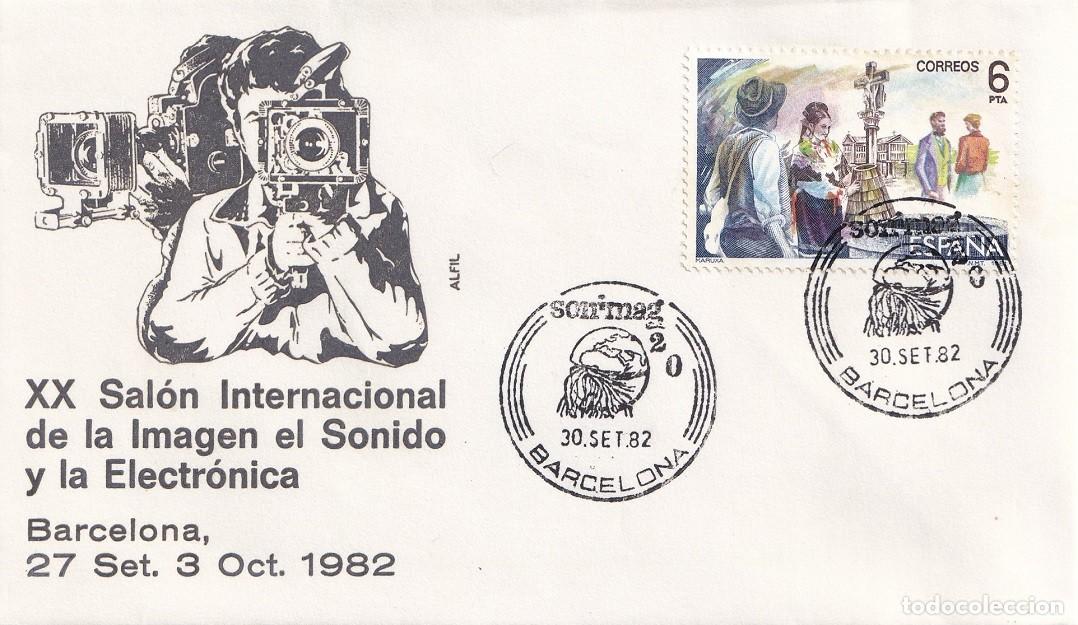 Sellos: Sobre Alfil Barcelona 1982 - Sonimag 20 - XX Sal&oacute;n de la imagen sonido y electr&oacute;nica - Matasellos