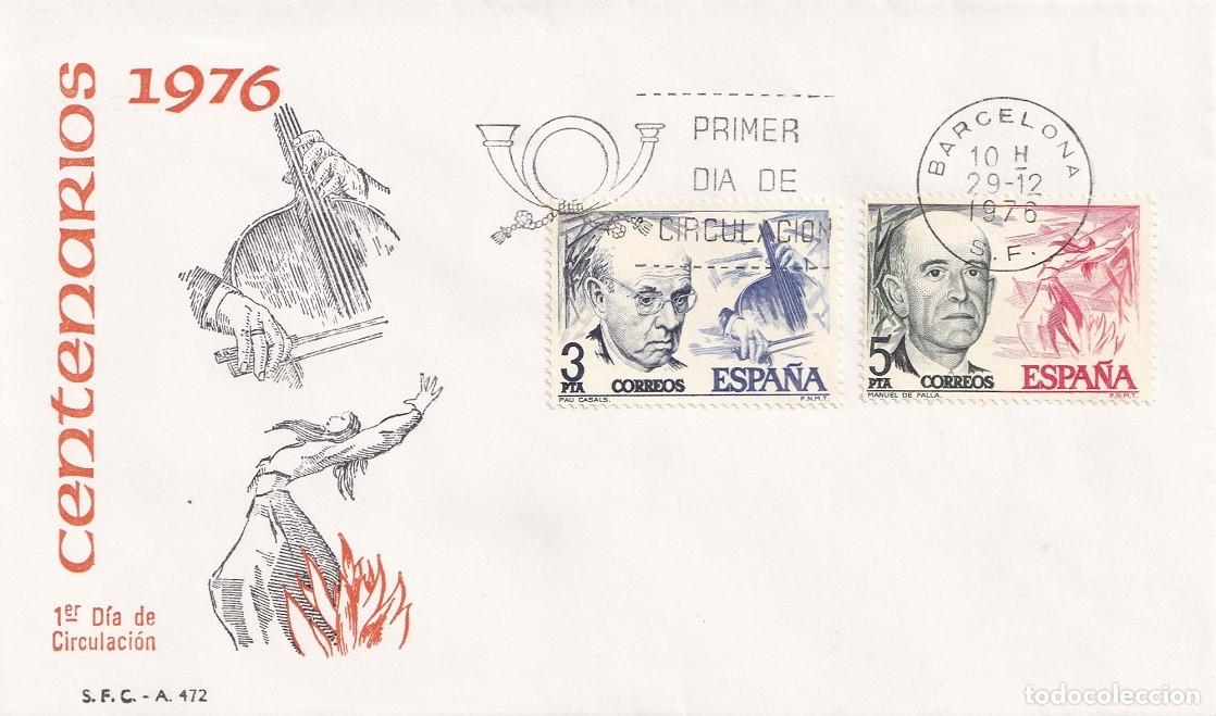 Sellos: SPD Barcelona 1976 Centenarios - Personajes famosos - M&uacute;sicos - Pau Casals y Manuel de Falla - FDC