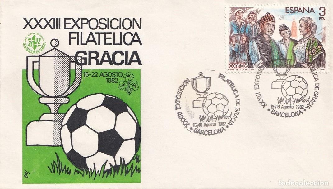 Sellos: Sobre Barcelona 1982 - XXXIII Exposici&oacute;n filat&eacute;lica Gracia 15-22 Agosto 1982 - Matasellos especiales