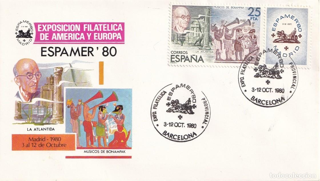 Sellos: Sobre Barcelona 1980 - Exposici&oacute;n Filat&eacute;lica de Am&eacute;rica y Europa Espamer 80 - Exposici&oacute;n provincial