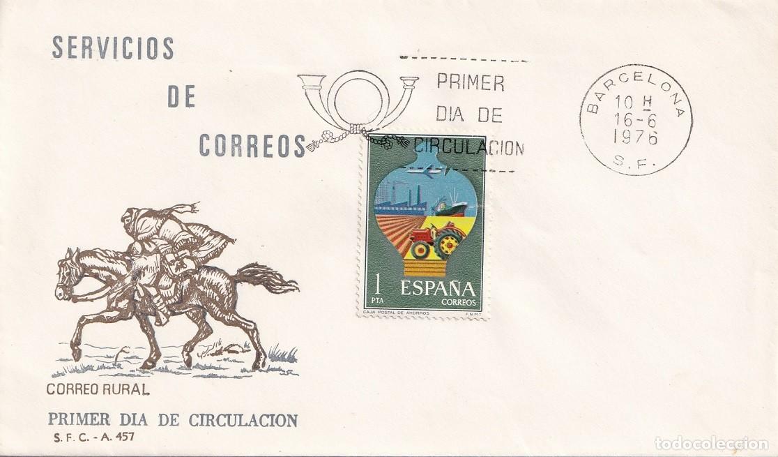 Sellos: SPD Barcelona 1976 - Servicios de Correos - Correo rural - Correo a caballo - Primer d&iacute;a circulaci&oacute;n