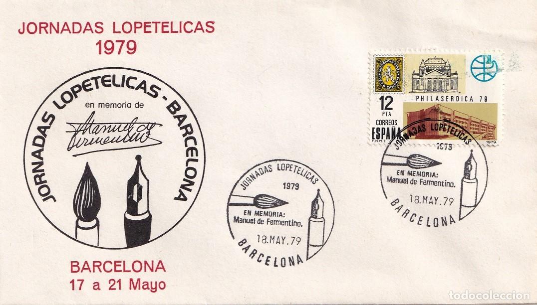 Sellos: Sobre Barcelona 1979 - En memoria de Manuel de Fermentino - Jornadas Lopet&eacute;licas - Matasellos