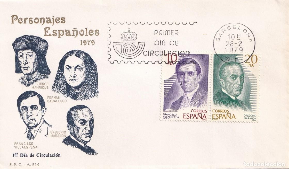 Sellos: SPD Barcelona 1979 - Personajes espa&ntilde;oles - Gregorio Mara&ntilde;&oacute;n - Francisco Villaespesa - Jorge M