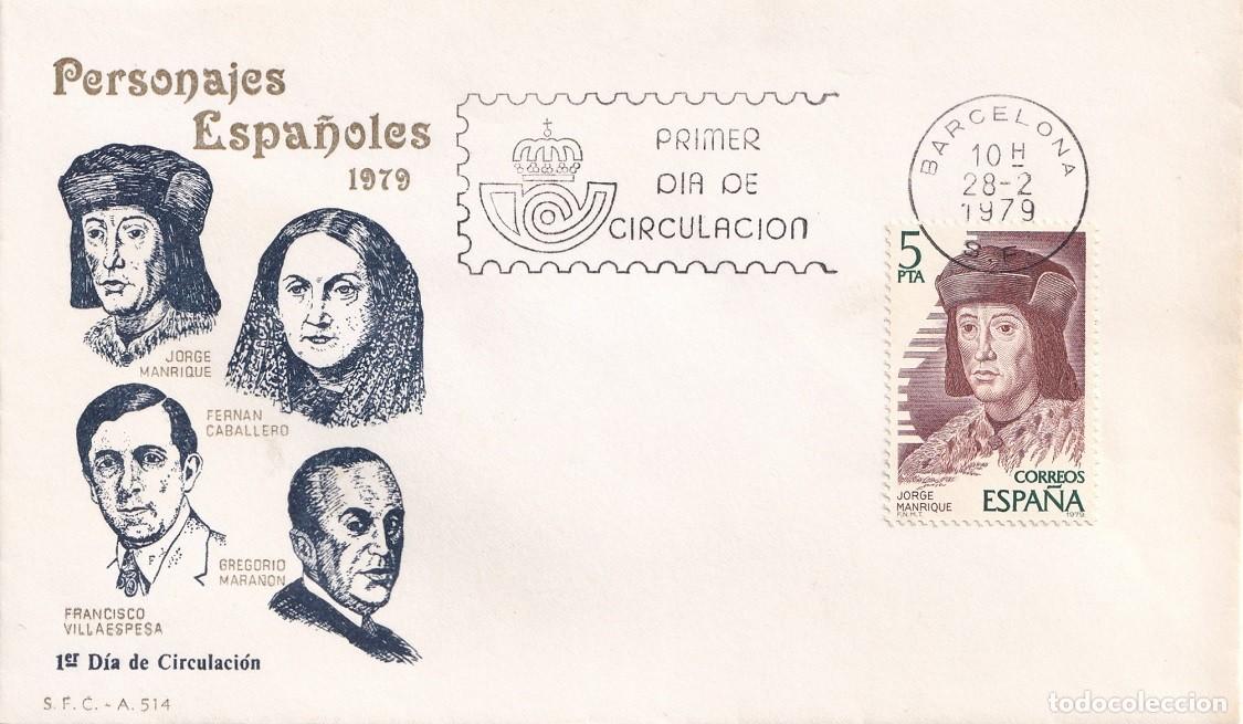 Sellos: SPD Barcelona 1979 - Personajes espa&ntilde;oles - Gregorio Mara&ntilde;&oacute;n - Jorge Manrique - Fern&aacute;n Caballero