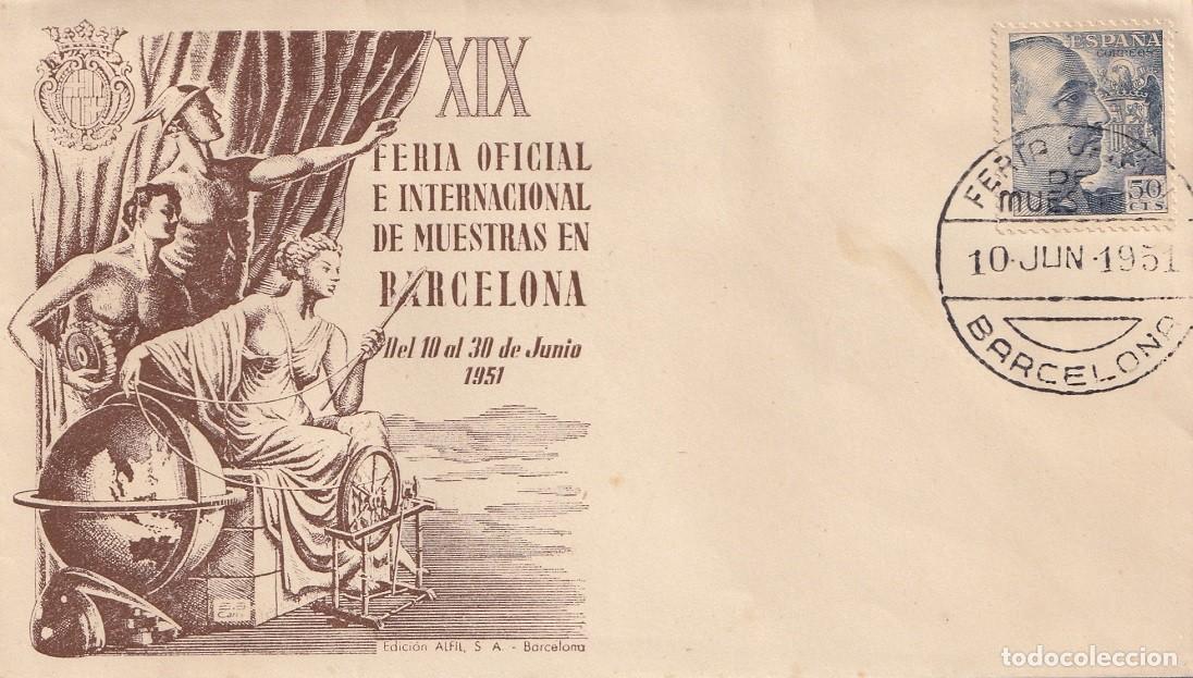 Sellos: Sobre Barcelona 1951 - XIX Feria Oficial e Internacional de Muestras en Barcelona
