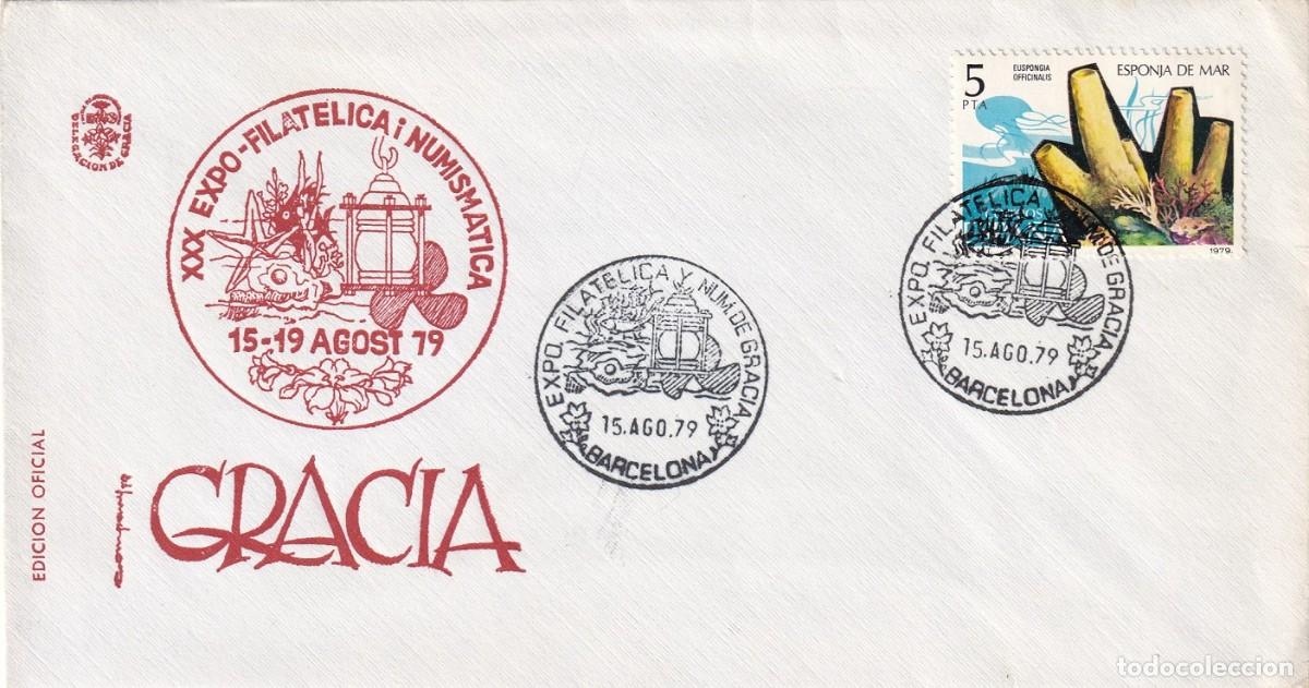 Sellos: Sobre edici&oacute;n oficial Barcelona 1979 - XXX Exposici&oacute;n Filat&eacute;lica y Numism&aacute;tica Gracia - Matasellos