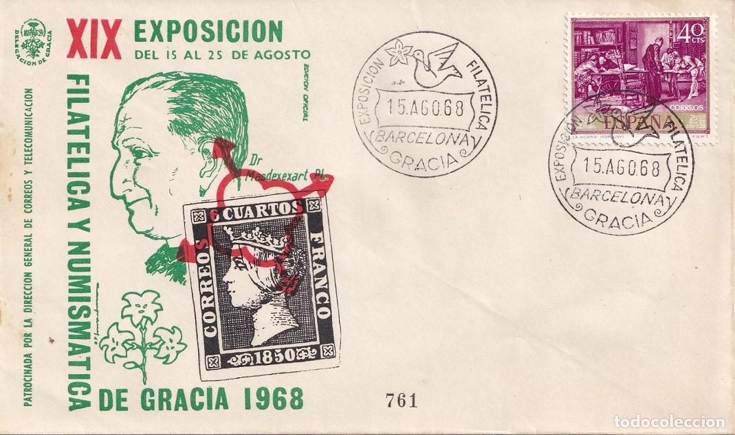 Sellos: Sobre Gracia 1968 edici&oacute;n oficial - XIX Exposici&oacute;n Filat&eacute;lica y Numism&aacute;tica de Gracia - Matasellos